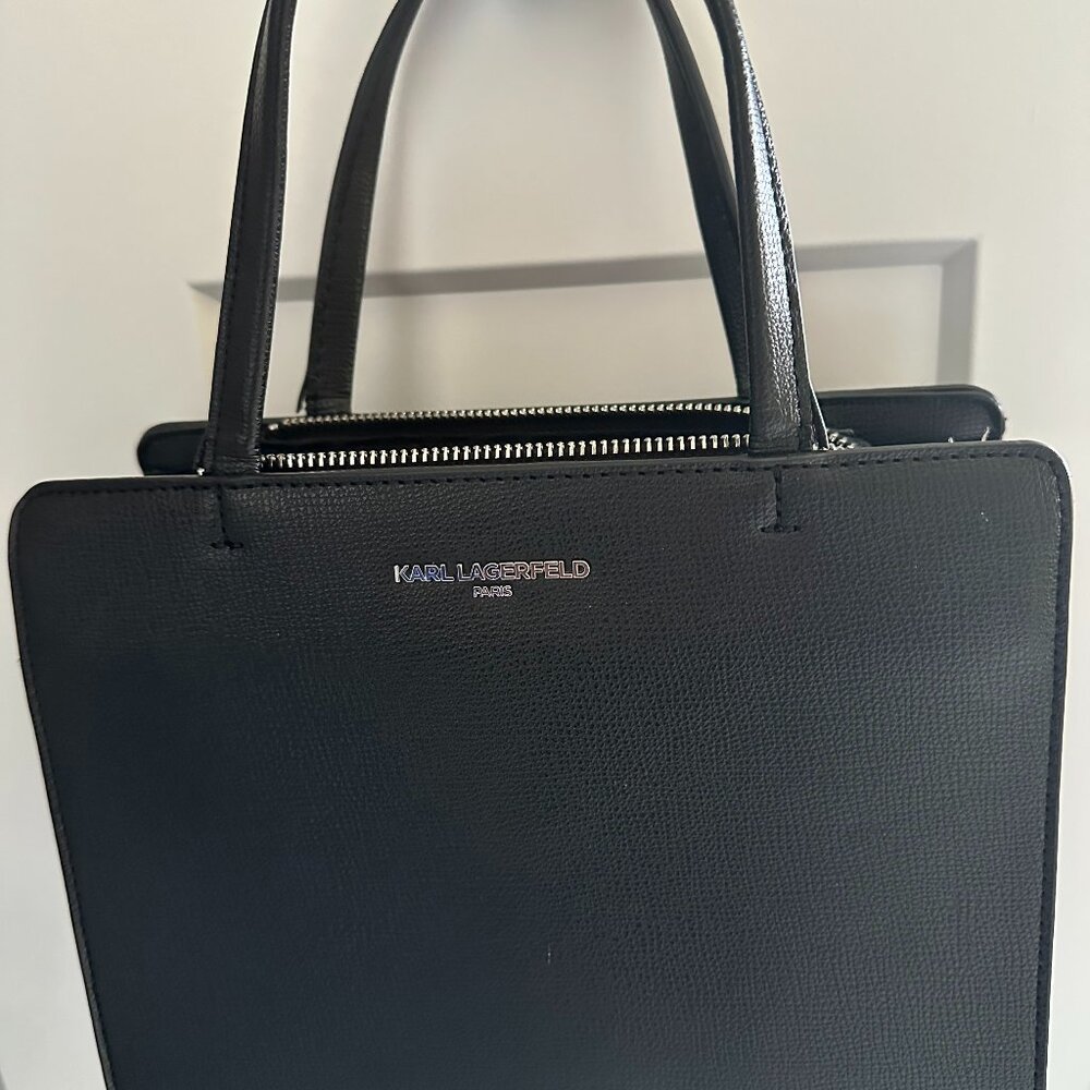 Karl Lagerfeld Paris Maybelle Satchel Black structured handbag